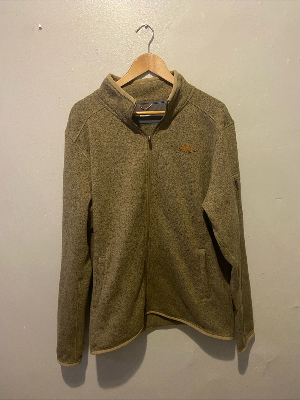 Men's Olive Fleece Full-Zip Jacket with Stand Collar